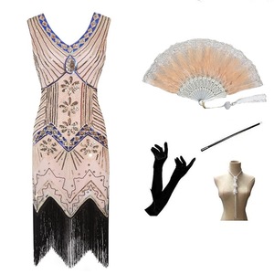 <b>Sequined</b> V-Neck Tassel Evening Dress 1920s Retro Style Sheath Vintage Fashion Gown S-4XL - Product Image 2