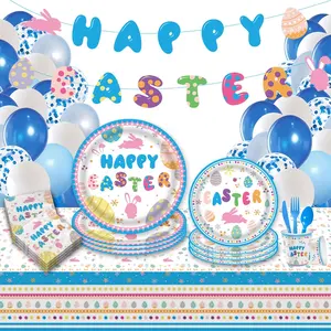 Forniture per feste di Pasqua Set di stoviglie di piatti di carta usa e getta a tema coniglietti e uova per decorazioni pasquali
