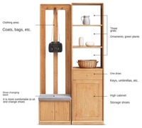 Porte-manteau en chêne couleur bûche en bois personnalisé en usine Armoires à chaussures Partition Armoire d'entrée Combo avec 3 portes 1 tiroir