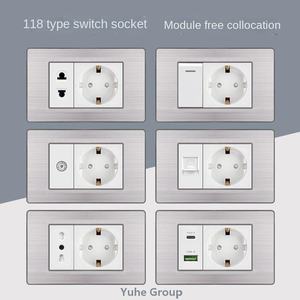Prises et fiches standard allemandes, prise murale avec panneau en acier inoxydable, prise secteur AC 16A Allemagne et France - Product Image 2