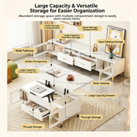 Table basse moderne convertible multifonctionnelle avec plateau relevable 2-en-1, table à manger/platine à thé réglable et pliable pour salon et maison