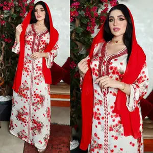 YWQS Casual Muslim Fashion Abaya Robe Hot Diamond Print Fall Winter Collection Adults Made Polyester Foreign Trade Arab floral