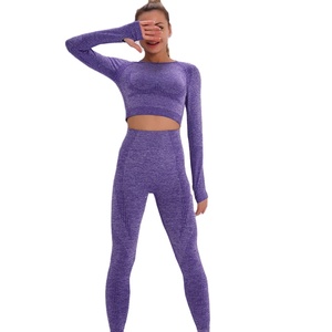 Conjunto de Yoga de Dos Piezas para Mujer, Diseño Nuevo, Talla Grande, Transpirable, Sin Costuras, para Gimnasio, Correr, Ejercicio, Patrón Sólido - Product Image 1