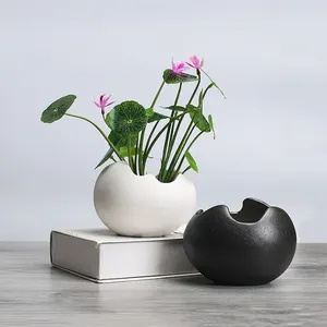 Grosir pot desain hitam putih-Pot Bunga Keramik Mini Desain Telur Matt Kustom Hitam Putih