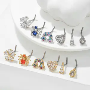 Hot Selling Micro-Ingelegde Zirkoon Neus Studs 18K Goud Hypoallergeen Neusgat Chirurgische Roestvrijstalen Hart Neus Studs Piercing