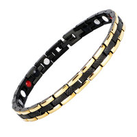 Bracelet de santé classique en acier inoxydable avec aimant, couleur noir et or, pour mariages et anniversaires, en germanium à infrarouge lointain, vente en gros
