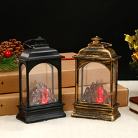 Lanterne en plastique écologique de style rétro avec LED rouge, flamme simulée sans flamme, décoration de Noël, de Pâques, pour la maison, lampe de table, cheminée