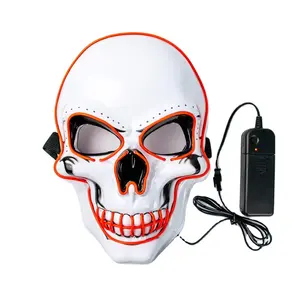 Hot selling Christmas fun scary PVC white skeleton LED Halloween Glow Cold holiday party party glow mask