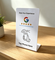 Support de table NFC en acrylique pliable en forme de L personnalisé, plaque NFC pour avis Google, panneau de table NFC pour comptoir de restaurant, magasin de détail