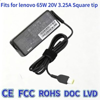 Chargeur secteur pour ordinateur portable 65W 20V 3.25A DC à port carré et coque longue, compatible avec les adaptateurs Lenovo ThinkPad, IdeaPad, Yoga