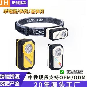Headlamp With Motion <b>Sensor</b> Led <b>Light</b> Rechargeable <b>Battery</b> Type C Charging Digital Display Multi Functional - Product Image 3