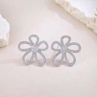 Boucles d'oreilles clous en or blanc 18 carats avec diamants de laboratoire motif tournesol, boucles d'oreilles fines, manchettes d'oreille, boucles d'oreilles en diamants de laboratoire