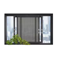 Fenêtre coulissante en aluminium à double vitrage et moustiquaire en verre trempé à trois rails et trois panneaux EOKO, fabriquée sur mesure pour les maisons
