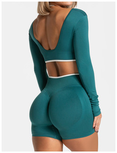 Haut de yoga deux pièces sans couture pour femmes haut de <span class=keywords><strong>sport</strong></span> à manches longues respirant ensemble de yoga grande taille - Product Image 4