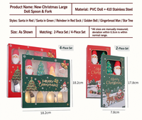 Cuillère à café de Noël en acier inoxydable finition miroir, ensemble de couverts, cuillère et fourchette Père Noël, coffret cadeau, style mignon doré