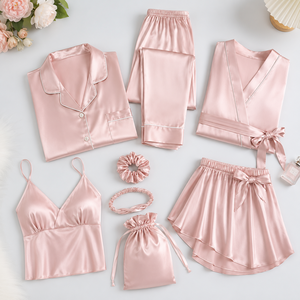 Customized Bridesmaid Gift Pajama Set Satin 4pcs Robe Cami Shorts Sleepwear Set Private Label Silk Wedding Pajamas Wholesaler