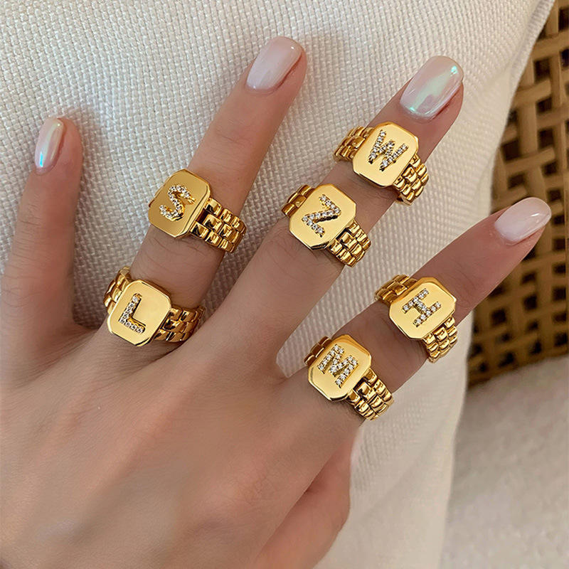 2021 Trendy Adjustable 18k Gold Plated A-Z Letter Ring
