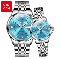 OEM 3620 Klokset voor koppels met aangepast logo, meerdere kleuren, 316L staal, zilveren wijzerplaat, lichtgevende wijzers, Valentijnsdag, vriend/vriendin