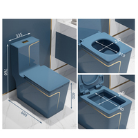 WC monobloc personnalisable en céramique bleue, cuvette carrée, à double chasse, pour salle de bain, à poser au sol