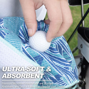 Serviette de golf amusante à motifs de feuilles bleues, prix d'usine, serviette pour essuyer les balles de golf, serviettes de golf en microfibre gaufrée - Product Image 3
