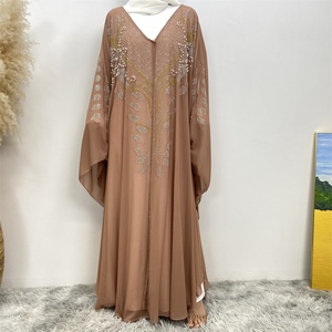 6743 #   Magnifique Nouvelle Abaya en Chiffon Ornée de Strass, Perles et Broderies, Manches Chauve-Souris à 2 Trous, Cardigan de Luxe pour Femme - Product Image 3