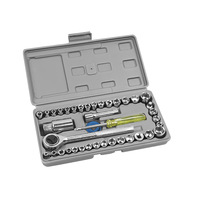 Ensemble de 40 outils à main pour la réparation automobile et moto, en acier au carbone, avec clé à cliquet, douilles, tournevis et clés hexagonales - Utilisation domestique