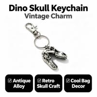 Porte-clés Crâne de Dinosaure Vintage en Alliage Antique avec Fermoir Mousqueton, Pendentif Crâne 3D, Breloque de Sac, Accessoire de Mode pour Homme, Cadeau