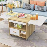 Table basse moderne pliable et extensible avec roulettes, table à manger convertible avec rangement pour salon
