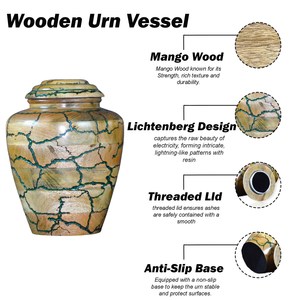 <b>Keepsake</b> Cremation Urn with Wooden & Epoxy Round Shaped Polished Surface Antique Style Human <b>Ash</b> Cremation Urn - Product Image 2
