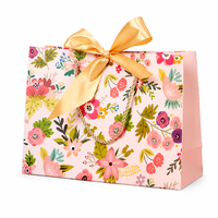 Sac cadeau en papier kraft floral avec logo personnalisé, sac pour cadeaux de fête, pour mariage, anniversaire, baby shower, vente en gros, vente au détail