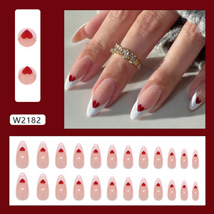 24 <span class=keywords><strong>faux</strong></span> ongles en acrylique de haute qualité avec colle, motif cœur <span class=keywords><strong>rouge</strong></span> <span class=keywords><strong>et</strong></span> style français <span class=keywords><strong>blanc</strong></span>, pour doigts - Product Image 2