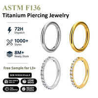 Cincin Hidung Titanium ASTM F136 Freya dengan Zirkon, Anting Hoop Septum Clicker, Perhiasan Tindik Tubuh Daith Lelix