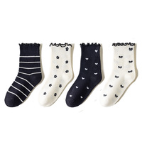 Chaussettes décontractées pour filles Printemps-Été 2026, lot de 4 paires, motif coréen nœud en forme de champignon noir, vente en gros de chaussettes pour enfants