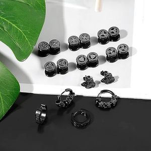8-Piece Classic Set of Stainless Steel Wolf Head and Geometric <b>Stud</b> <b>Earrings</b> & Huggie Hoops <b>Earrings</b> for Men | Hypoallerge - Product Image 3