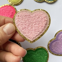 Offre Spéciale – Écussons thermocollants 3D en chenille dorée à paillettes, brodés en forme de cœur, pour chapeaux