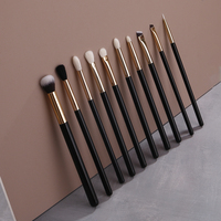 Pinceaux de maquillage pour les yeux en or noir de luxe, lot de 10 pièces avec pinceau à raser, poils synthétiques doux pour les yeux et usage quotidien