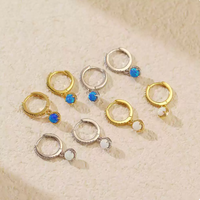 Boucles d'oreilles pendantes tendance en opale bleue, en argent sterling 925 plaqué or, avec mini-boucles d'oreilles clous en opale, pour femme, bijoux raffinés