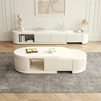 Table basse ovale extensible de style crème en bois massif avec 4 tiroirs pour la décoration du salon, entièrement assemblée