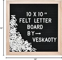 Tableau de lettres carré en feutre, lettres, chiffres, symboles, 10x10 pouces, tableau de messages modifiable, cadre en bois, crochet mural, durable, noir