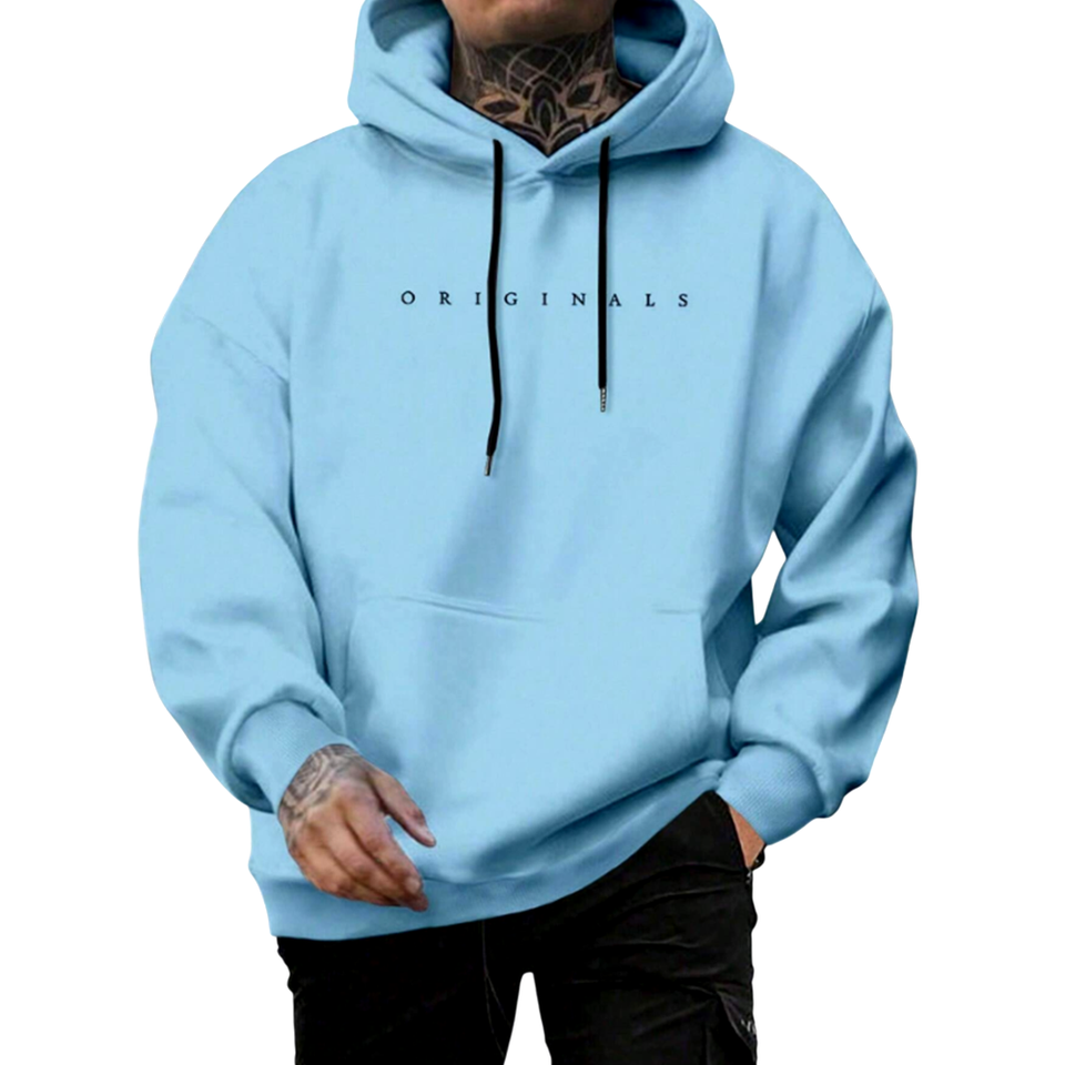Oem/odm Street Wear Casual Blue Solid Color Drawstring Letter Graphic Hoodie Men Heavy Cotton Plain Custom Hoodies Oversized