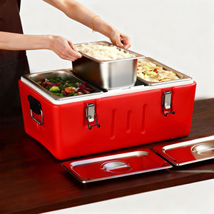 Kırmızı paslanmaz çelik gıda kavanozu katmanlı yemek kutusu bireysel bölmeler gıda termos kolu ile gıda ısıtıcısı Set - Product Image 2