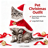 Chapeau de Père Noël pour chat et manteau chaud rouge, costume de Noël pour chats, chiots, lapins, poupées, ensemble Père Noël