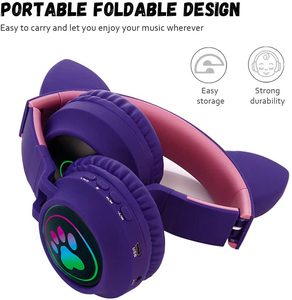 Flash lumière mignon chat lumière LED sans fil sur l'oreille <span class=keywords><strong>casque</strong></span> stéréo oreille Microphone batterie affichage numérique Compatible téléphone PC Console - Product Image 2