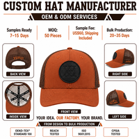 Casquette Trucker Marron Rouille Personnalisée avec Logo de Votre Marque, Patch en Cuir Estampé, Dos en Maille, Broderie Graphique Montagne, OEM ODM Vente en Gros
