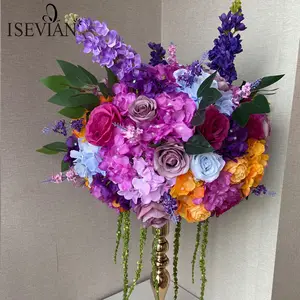 ISEVIAN-centro de mesa de flores artificiales púrpura, Bola de 50 cm, Borgoña, flor azul marino, decoración de boda