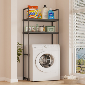 Étagère de rangement pour machine à laver à trois niveaux en acier inoxydable pour balcon, sans perforation, sur pied, pour salle de bain domestique - Product Image 1