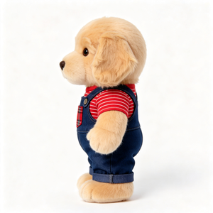 Peluche de <span class=keywords><strong>Labrador</strong></span> Suave y Esponjoso con Camisa a Cuadros Roja y Overol de Mezclilla, Muñeco de Peluche para Niños, Regalo, Juguete de Peluche de Perro Suave y Esponjoso - Product Image 4