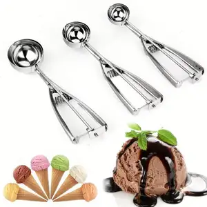 Bola de metal para galletas y carne, cuchara de acero inoxidable para helado con gatillo fácil, fabricante