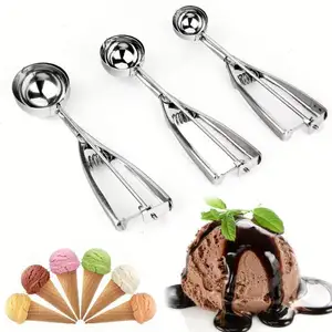 Produttori di premere e rilasciare a base di carne di biscotti sfera di metallo in acciaio inox cucchiaio di gelato cucchiaio di crema scoop con grilletto facile