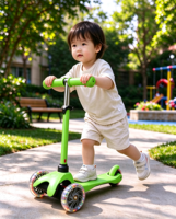 Trottinette à 3 roues pour enfants, tige réglable en hauteur, roues en PVC, frein arrière, verte, pour garçons et filles de 3 à 8 ans